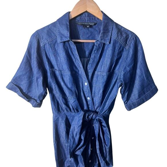 Veronica Beard Hensley Chambray Tie-Waist Shirtdress Size 2 - Picture 5 of 11